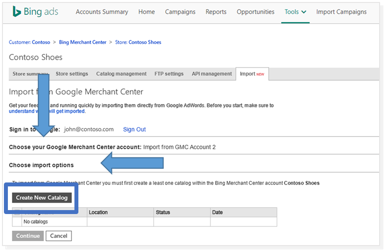 a screenshot of Bing Merchant Center feed