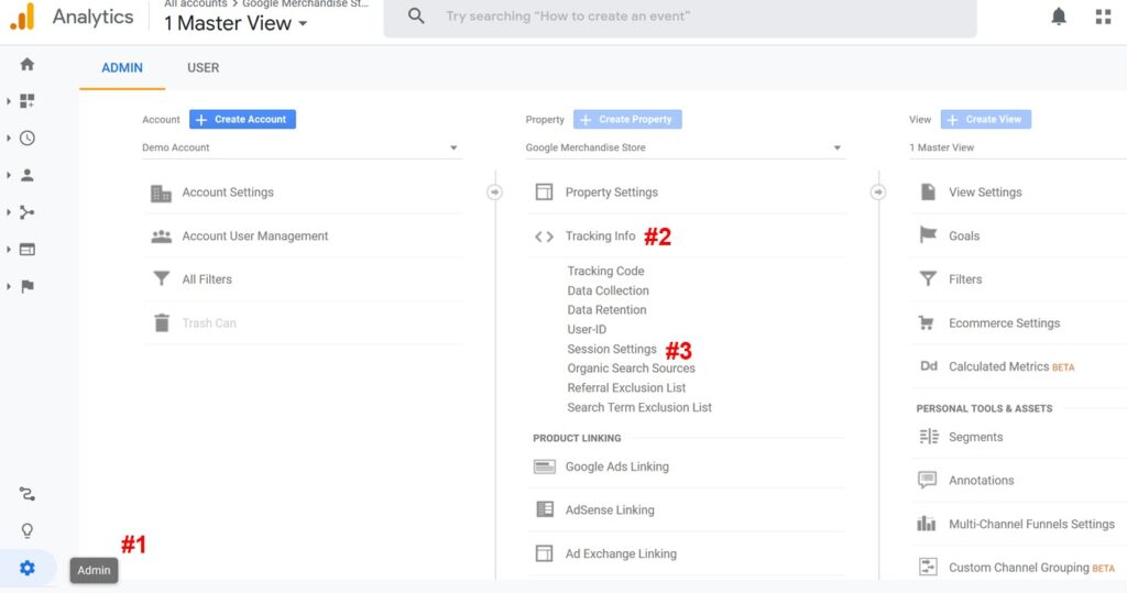 Google Analytics settings - sessions timeout