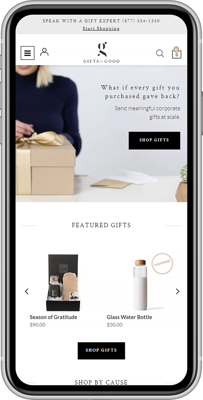 Mobile screenshot of gifts B2B ecommerce website